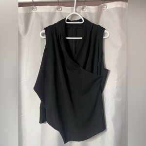 Ralph Lauren Black Drape Sleeveless Blouse. Tuxedo vest asymmetrical front. XL